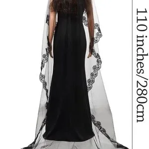 Black Veil Brides Wedding Long Pearl Mourning Funeral Lace Bridal Halloween Veil Acenail Black Veil Brides Wedding Long Pearl Mourning  main image 3